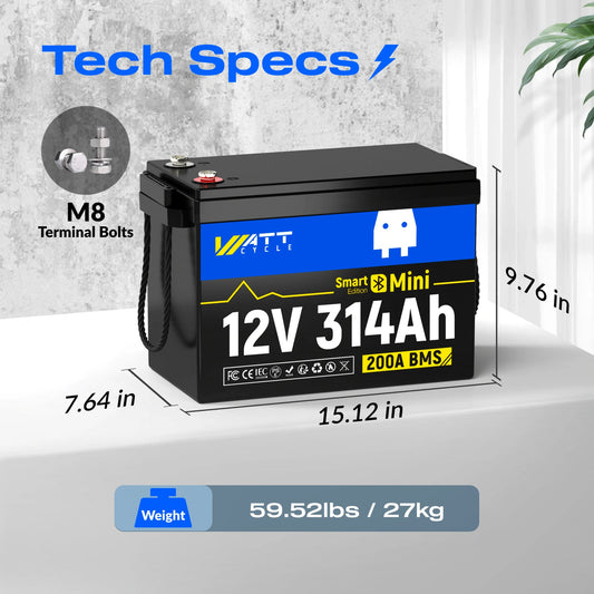 Wattcycle 12V 314Ah Smart-Link Lithium Battery - no BT