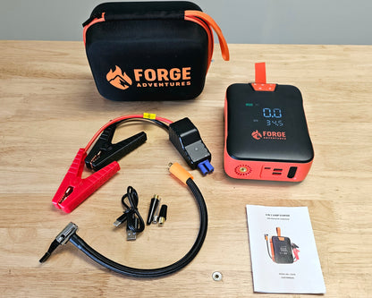 Forge Adventures 4 in 1 Portable Tire Pump and Jump pack with work light