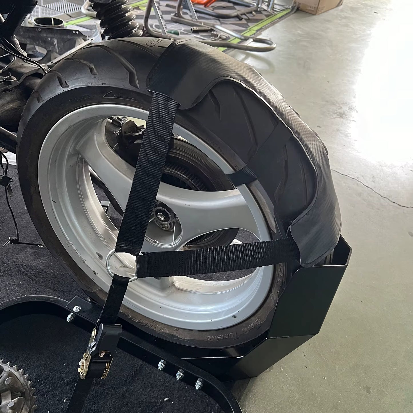 Motorcylce Ratcheting Wheel Basket Tie Down Restraint